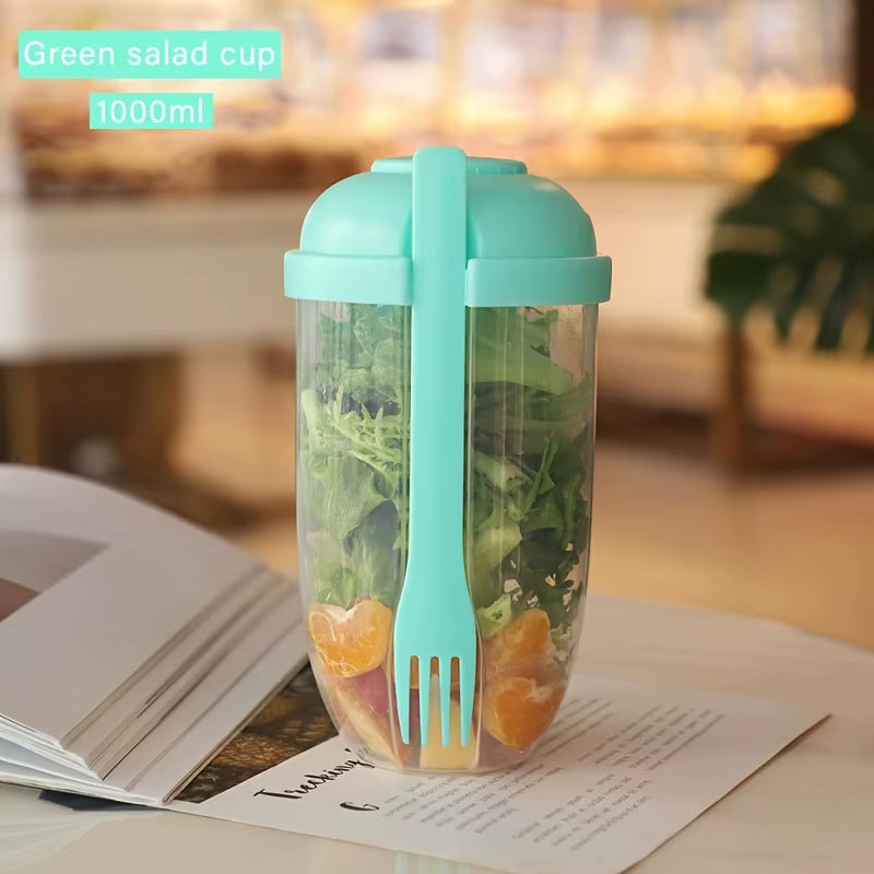 Portable Salad Cup, Breakfast Salad Cup, Sealed Leak Proof Cup with Fork and Sauce Box, Bento Box, Yogurt Storage Bowl, Lunch