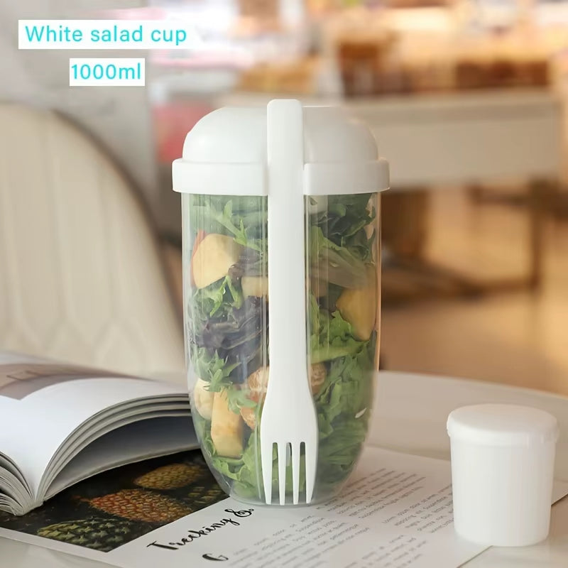 Portable Salad Cup, Breakfast Salad Cup, Sealed Leak Proof Cup with Fork and Sauce Box, Bento Box, Yogurt Storage Bowl, Lunch