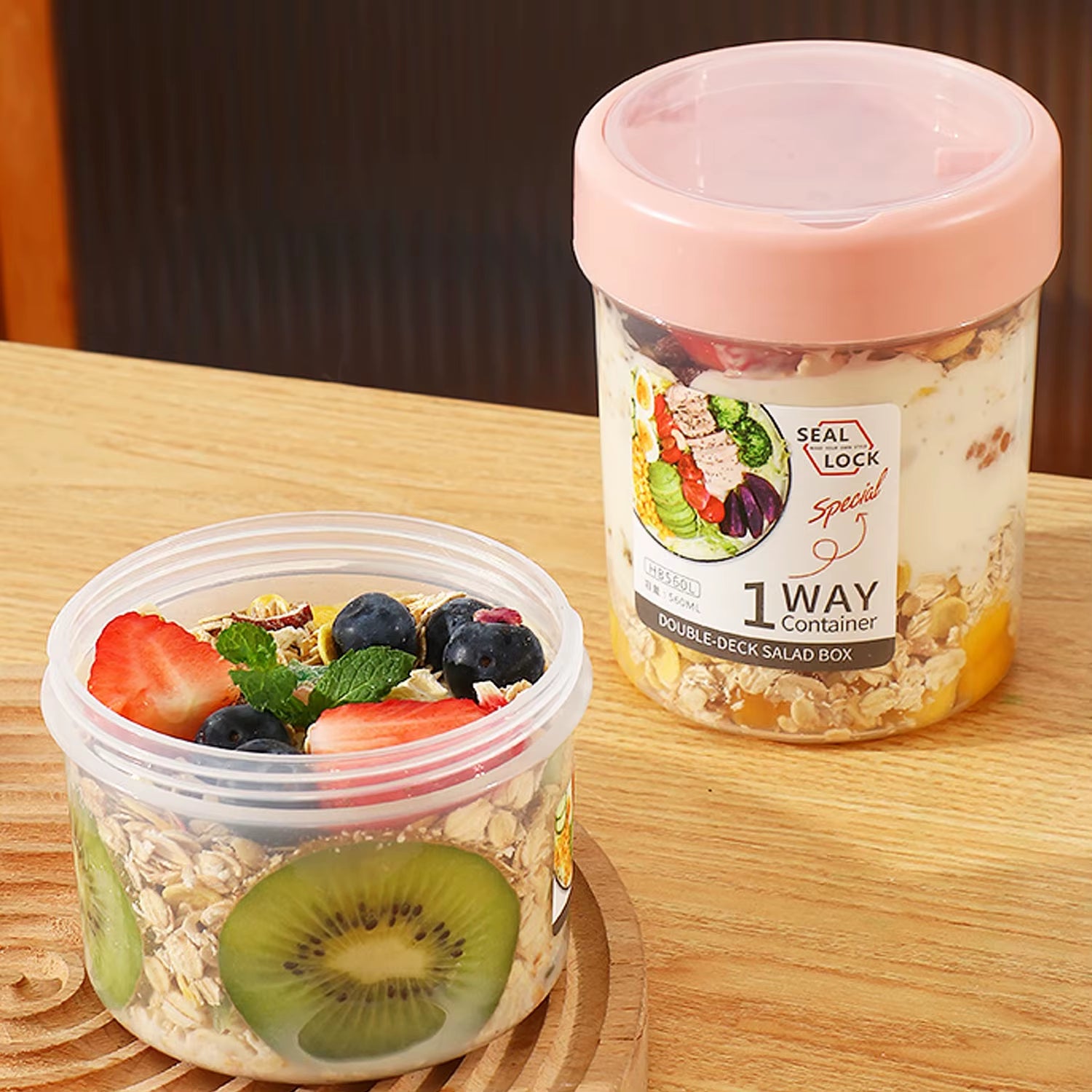 Portable Salad Cup, Breakfast Salad Cup, Sealed Leak Proof Cup with Fork and Sauce Box, Bento Box, Yogurt Storage Bowl, Lunch